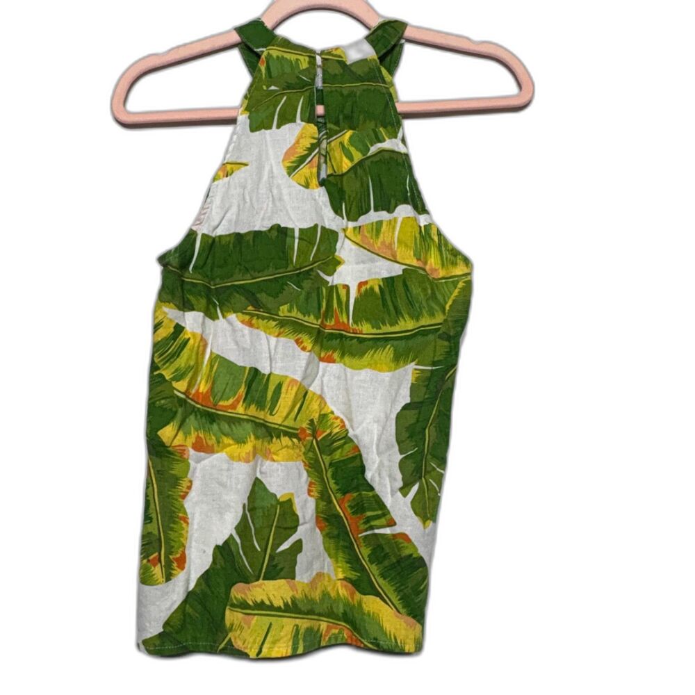 Cynthia Rowley Womens S Tropical Banana Leaf Linen Blend Halter Top Resort - Picture 2 of 11